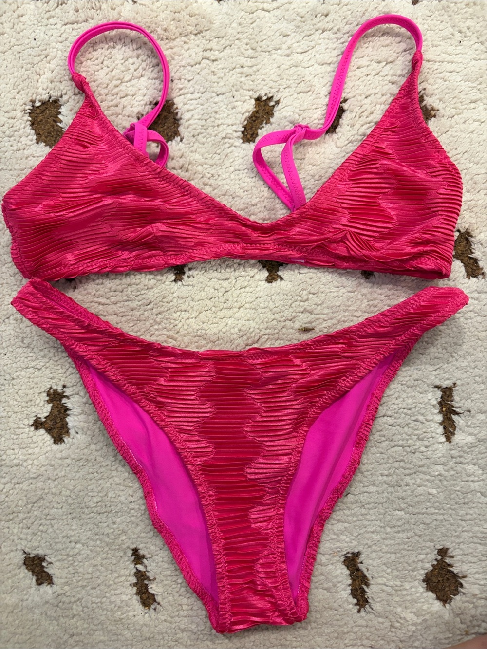 Triangl Hot Pink Textured Two-Piece Bikini size small